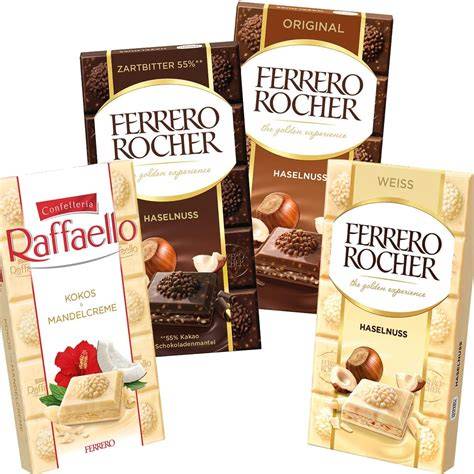 Ferrero Rocher Tafeln in den Sorten Milch, Zartbitter und Weiß