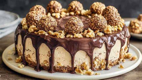 Ferrero Rocher Torte - dekoriert mit Rocher Kugeln und Haselnüssen