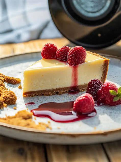 Fertig dekorierte Buttermilch-Himbeertorte auf dem Kuchenteller