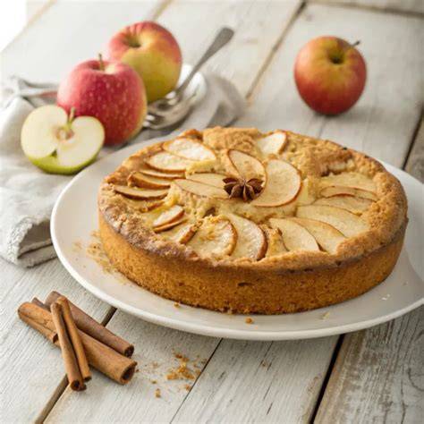 Fertig gebackener und dekorierter Apfelkuchen