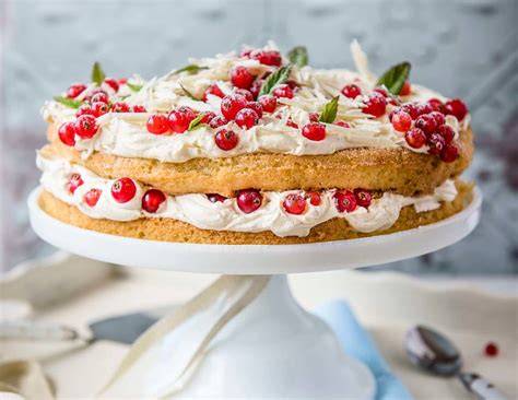 Fertige Biskuit-Torte mit Parisercreme und Ribiseln