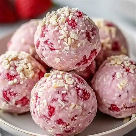 Fertige Erdbeer Käsekuchen Mochi Kugeln, eingewälzt in Keksbrösel