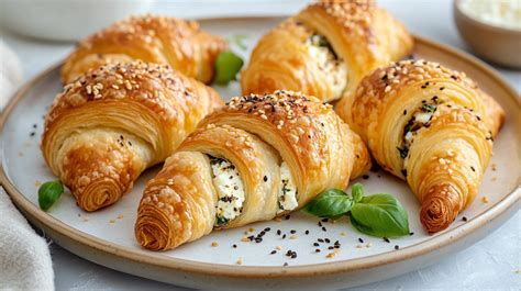 Fertige Feta Spinat Croissants angerichtet auf Teller