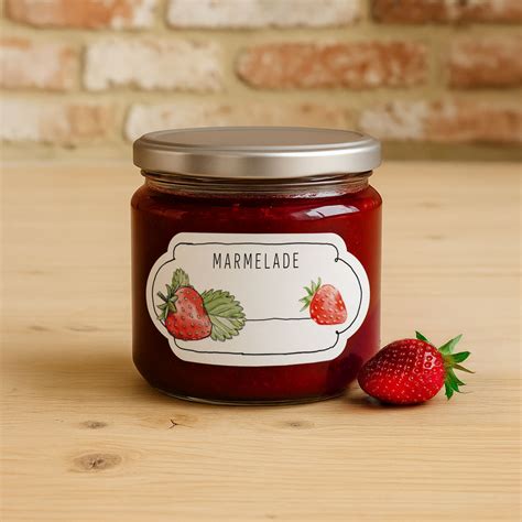 Fertige Marmelade mit Etiketten und Geschenkband