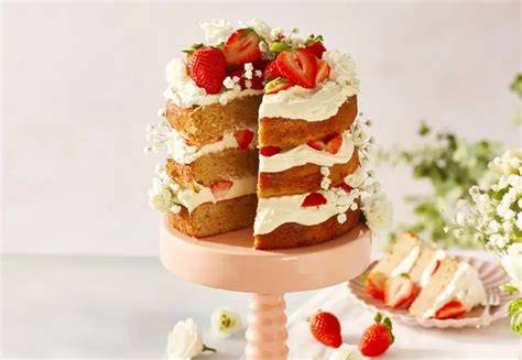 Fertige kleine Joghurt-Himbeer-Torte, dekoriert mit Blüten und Minze
