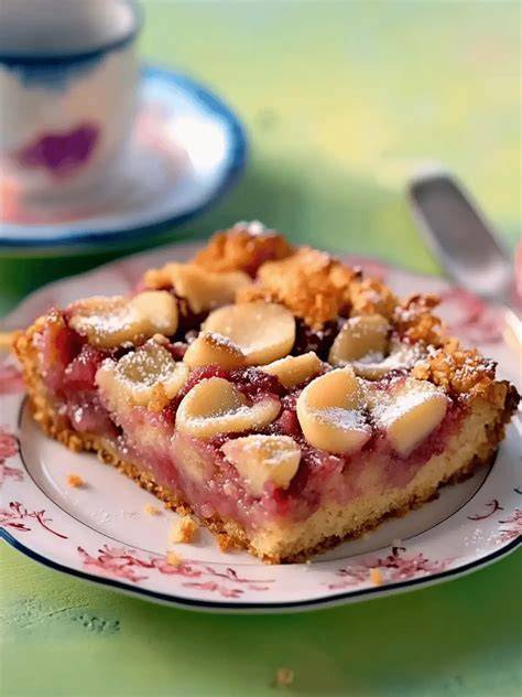 Fertiger Pflaumenkuchen mit knusprigen Marzipanstreuseln