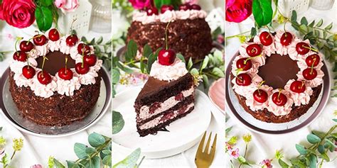 Festlich dekorierte Schoko-Kirsch-Torte auf einer gedeckten Tafel