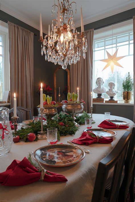 Festlich gedeckter Tisch mit slowakischen Weihnachtsgerichten und Desserts