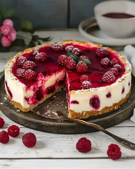 Festliche Servieridee für Himbeer Mascarpone Torte