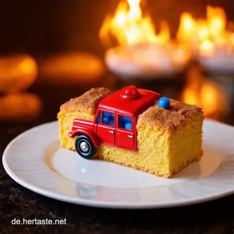 Feuerwehrkuchen als Feuerwehrauto mit Süßigkeitendeko