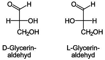 Fischer-Projektion von D-Glycerinaldehyd und Dihydroxyaceton