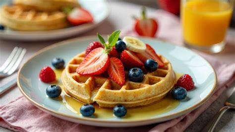 Flüssiger Pudding als Dessertsoße zu Waffeln