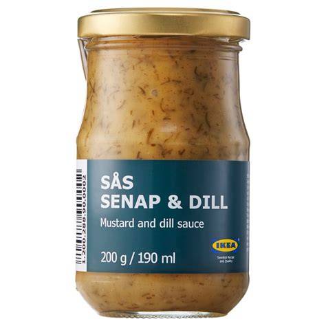 Flasche IKEA SÅS SENAP & DILL auf weißem Hintergrund