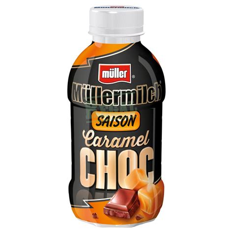 Flasche Müllermilch Schoko Caramel - Verpackungsdesign schwarz-orange