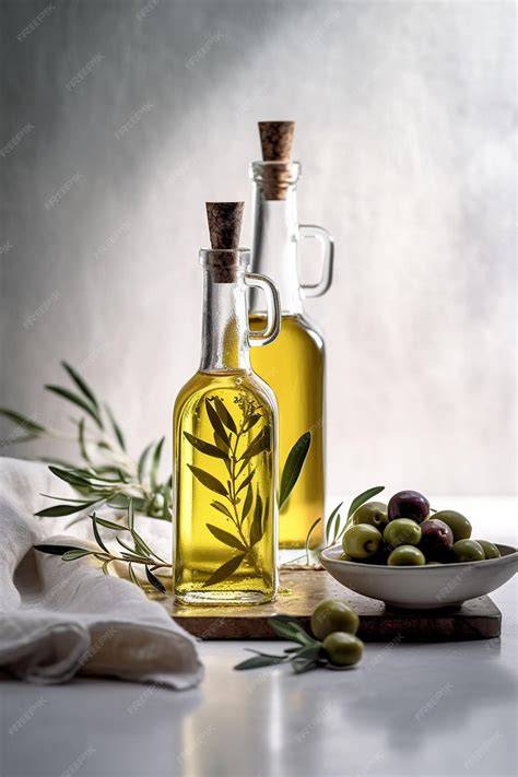 Flasche Olivenöl, Zitrone und Kuchen