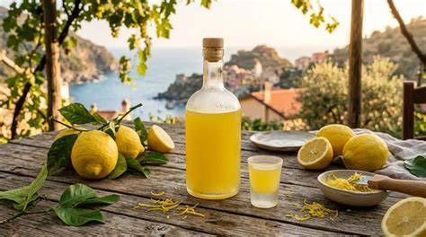 Flasche mit Zitronen-Knoblauch-Elixier auf Holztisch