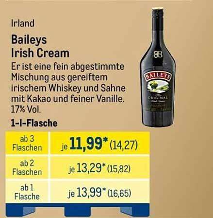 Flasche und Zutaten von Baileys Irish Cream
