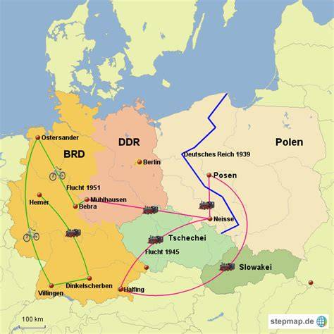 Flucht aus der DDR - Karte mit Routen der Ballone und Trabi-Familien