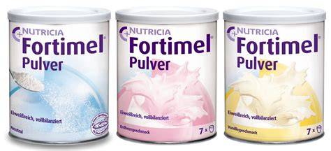 Fortimel Pulver Schoko Verpackung und cremige Konsistenz