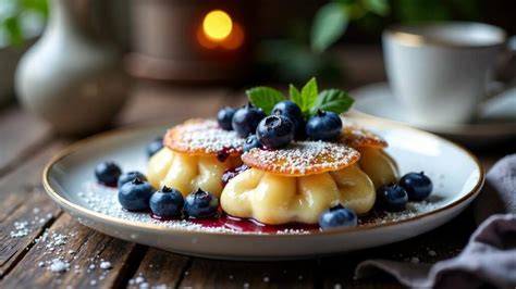 Foto: Fertige Vanille-Puddingplunder mit Heidelbeeren