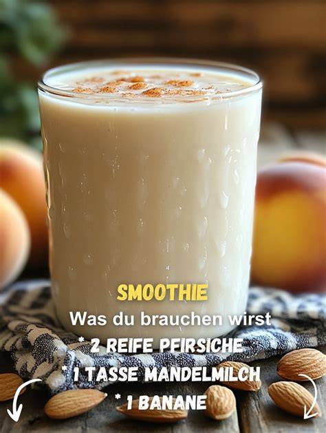 Foto einer Tasse mit Zutaten (Haferflocken, Banane, Ei, Mandelmilch)