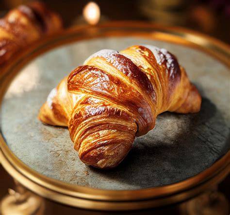 Foto eines Schlafanzugs mit Croissant Motiv, Nahaufnahme des Stoffes