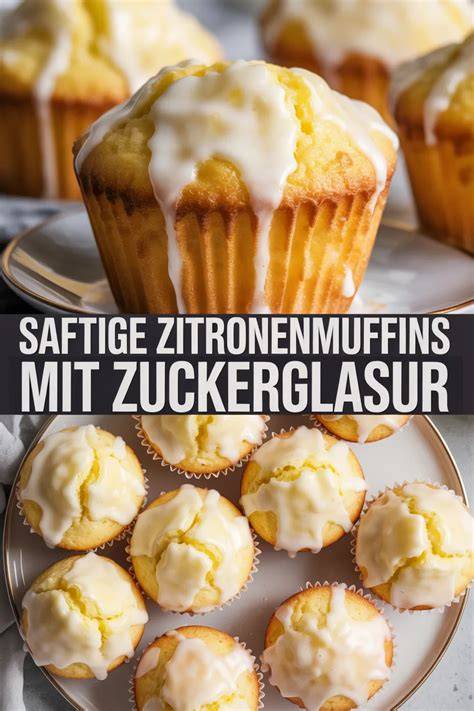 Foto eines fertigen Zitronenmuffins mit glänzender Zuckerglasur