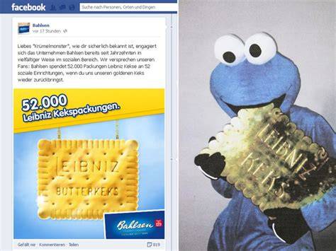 Fotomontage: Bahlsen Keks und Krümelmonster-Maske aus der Affäre von 2013