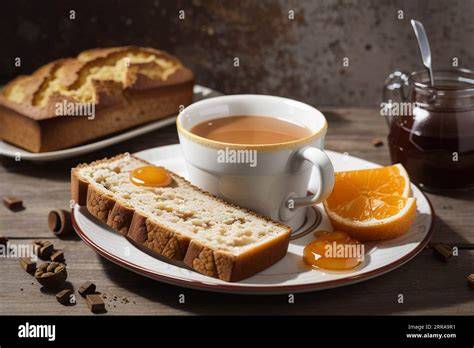 Frühstück mit Johannisbeermarmelade, frischem Brot, Croissants und Kaffee