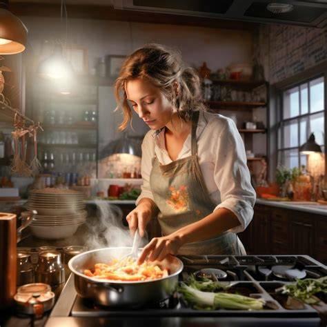 Frau beim Kochen: Vollwertige, zuckerarme Mahlzeit