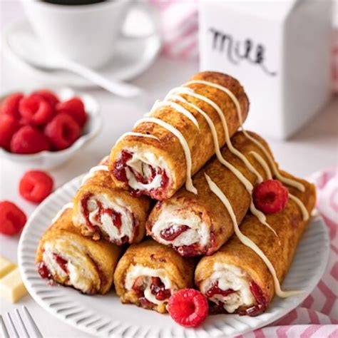 French Toast Rolls mit Himbeerkonfitüre und weißer Schokolade