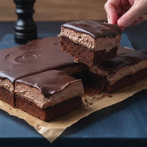 Frisch angeschnittener Nutella Blechkuchen, perfekt zum Verzehr