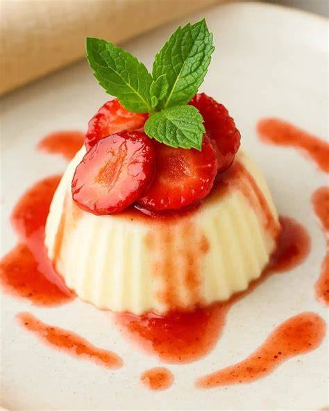 Frisch belegte Erdbeeren auf Pudding