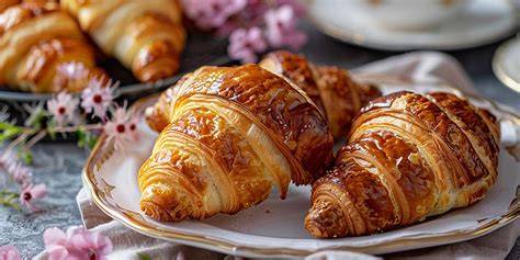Frisch gebackene Croissants auf Frühstückstisch