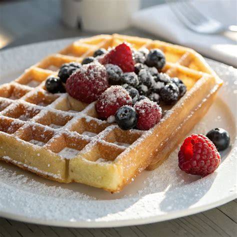 Frisch gebackene Haferflocken-Buttermilch-Waffeln serviert mit Walnuss-Creme und Ahornsirup