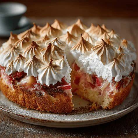 Frisch gebackener Kuchen mit goldbrauner Baiserhaube