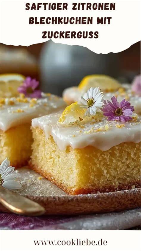 Frisch gebackener Zitronen-Blechkuchen mit Zuckerguss und Zitronenzesten