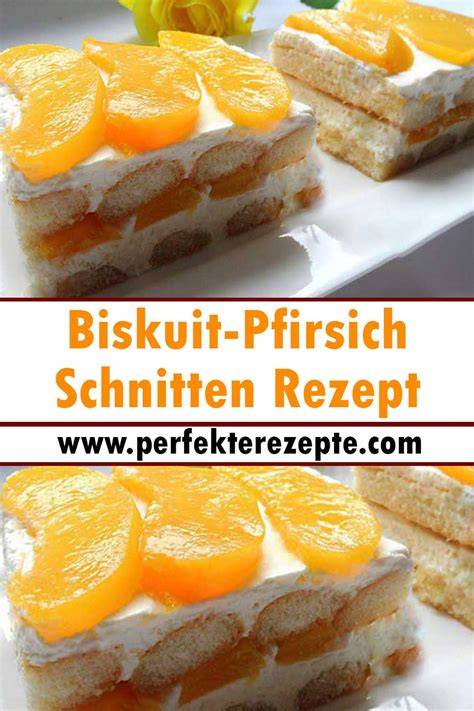 Frische Biskuit Pfirsich Schnitten im Anschnitt und als dekorierte Einzelstücke