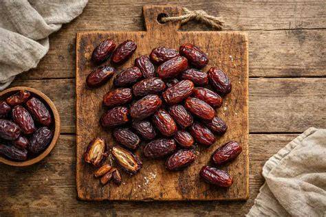 Frische Datteln und vegane Kuchenvariationen auf Holztisch