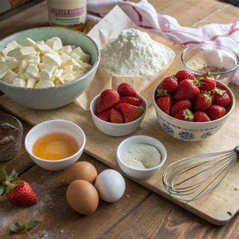 Frische Erdbeeren, Mascarpone und weiße Schokolade - Zutaten für Frau Holle Kuchen
