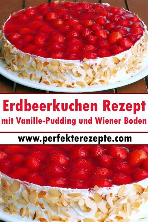 Frische Erdbeeren auf Vanillepudding mit Wiener Boden