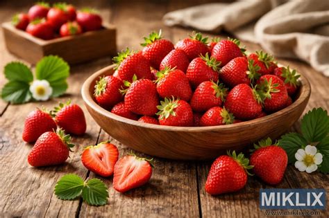 Frische Erdbeeren auf einem Holztisch