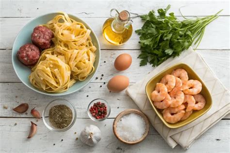 Frische Garnelen, weißer Trüffel, Tagliatelle - Zutatenansicht