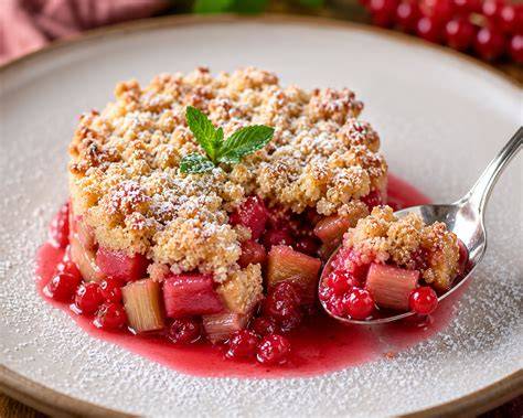 Frische Johannisbeeren und Rhabarber neben Marmeladengläsern