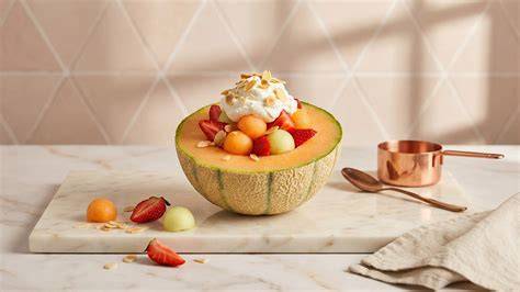 Frische Melonenkugeln und Fruchtstücke für Desserts