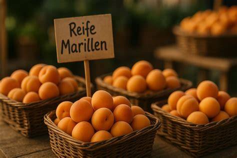 Frische reife Marillen auf einem Marktstand