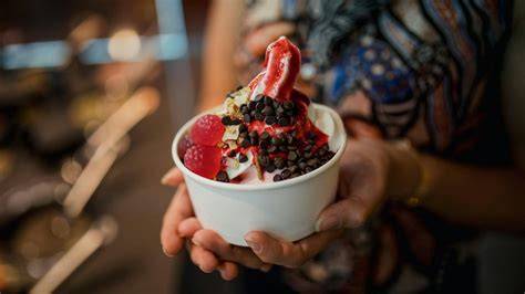Frozen Yogurt mit Früchten und Toppings