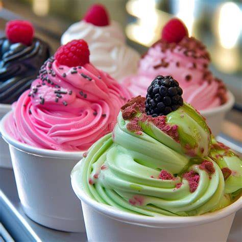 Frozen Yogurt mit bunten Toppings im Sommer
