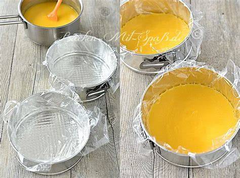 Fruchteinlage mit Gelatine auf einem Tortenboden