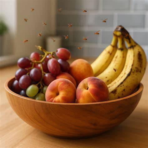 Fruchtfliegen im Obstkorb und einfache DIY-Falle aus Marmeladenglas